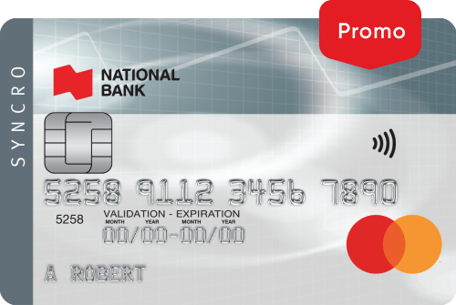 Illustration of the Syncro Mastercard credit card with a promo banner