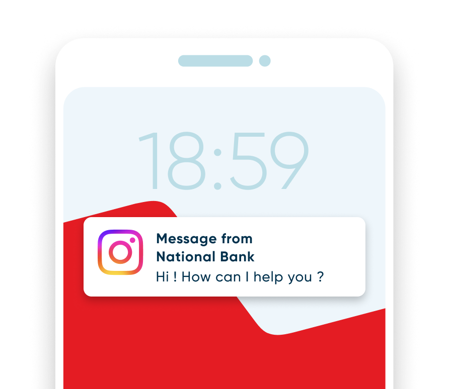 Illustration of a phone screen with an Instagram DM from National Bank 