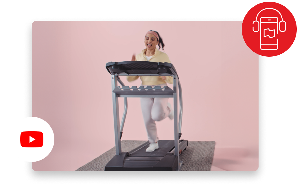 Photo of a young person running on a treadmill with the YouTube logo
